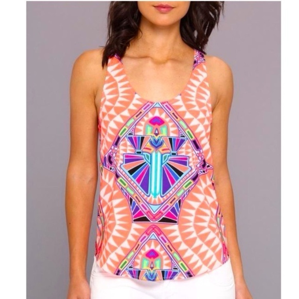 MARA HOFFMAN NEON CORAL PINK COSMIC FOUNTAIN PRINT RACERBACK TANK TOP  XS